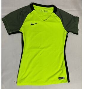 Womens Nike Dri Fit Mesh Short Sleeve Soccer Shirt Top Neon Yellow Black XS